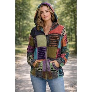 Rising International Patchwork Hoodie Jacket – Size L